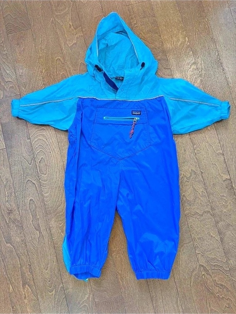 Vintage Patagonia Baby 12M Blue & Turquoise Hooded Windbreaker / Splash Suit